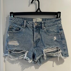 Trendy Blue Distressed Jean Shorts